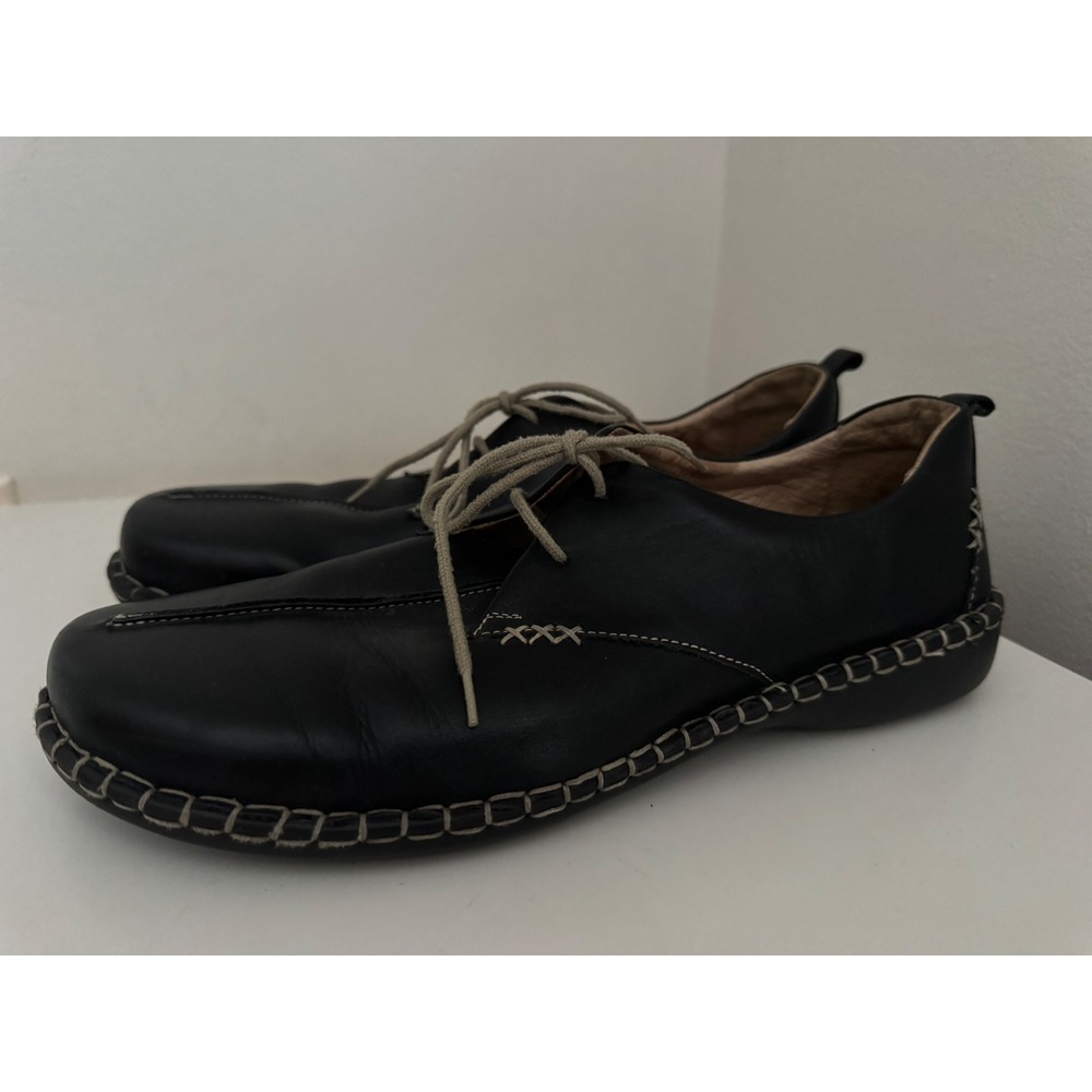 Josef Seibel Black Leather Oxford Lindsay EU 41 US 10-10.5 Whipstitch Size 41